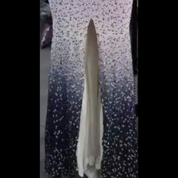 Purple, Colorblock,Ombre,Assymmetrical Neck, Sleeveless, Contrast Sequined Gown - Picture 16 of 16